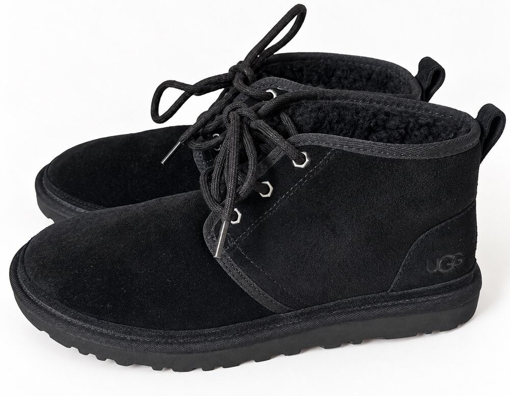 UGG Neumel Black Suede Shearling Lace Up Ankle Boots Women’s Size 10